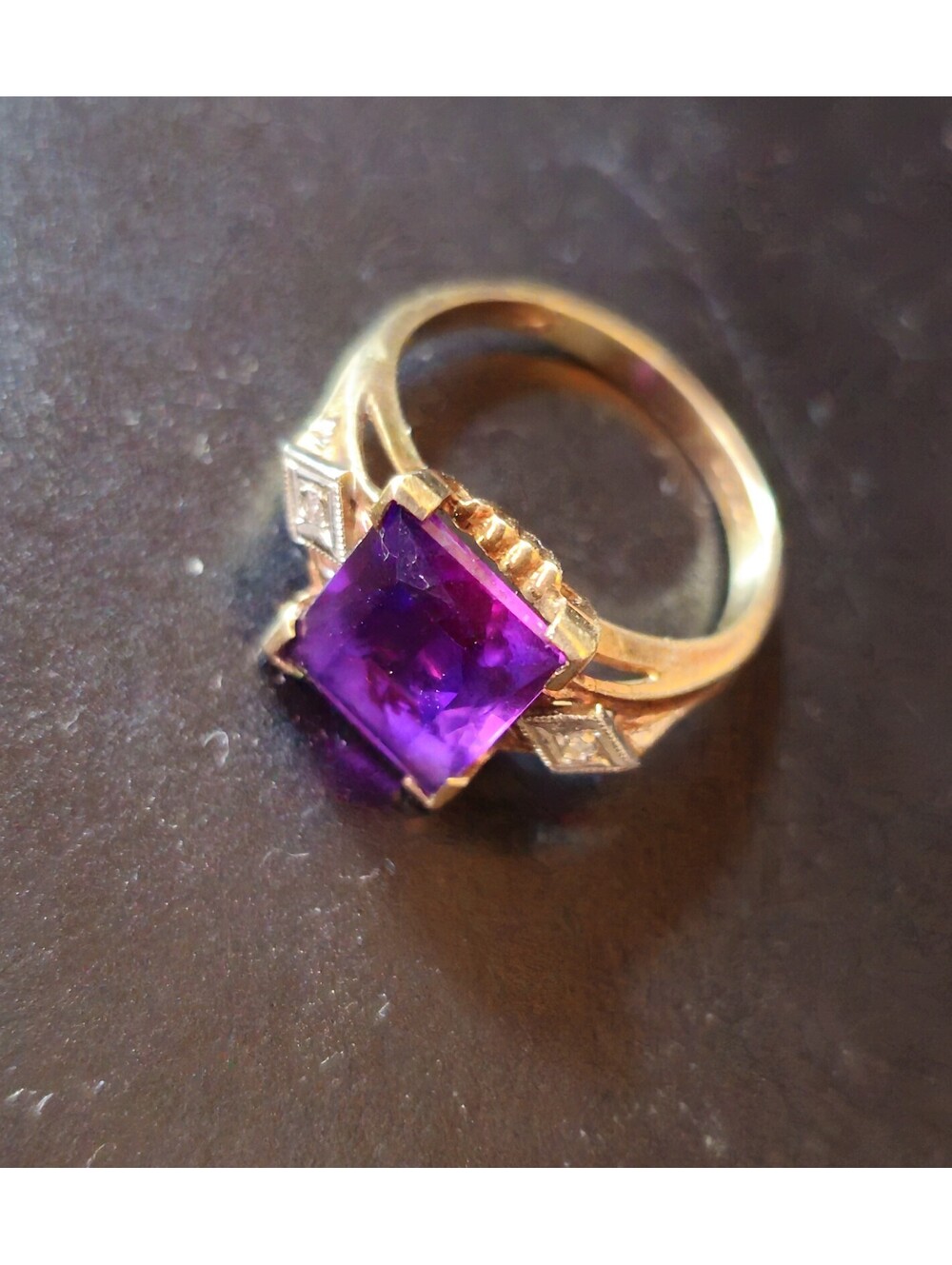 Vintage SP CO 10K Gold 2.5 ct Purple Amethyst & Diamond Art Deco Ring Sz 6 - Picture 11 of 13